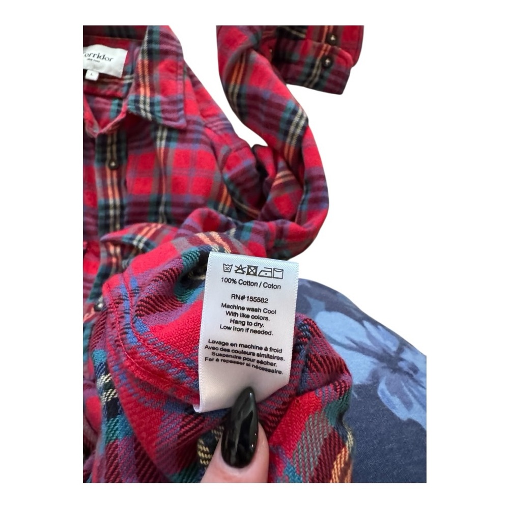 Corridor New York Men’s Red Plaid 100% Cotton Size L Long Sleeve Flannel Shirt - Picture 8 of 11